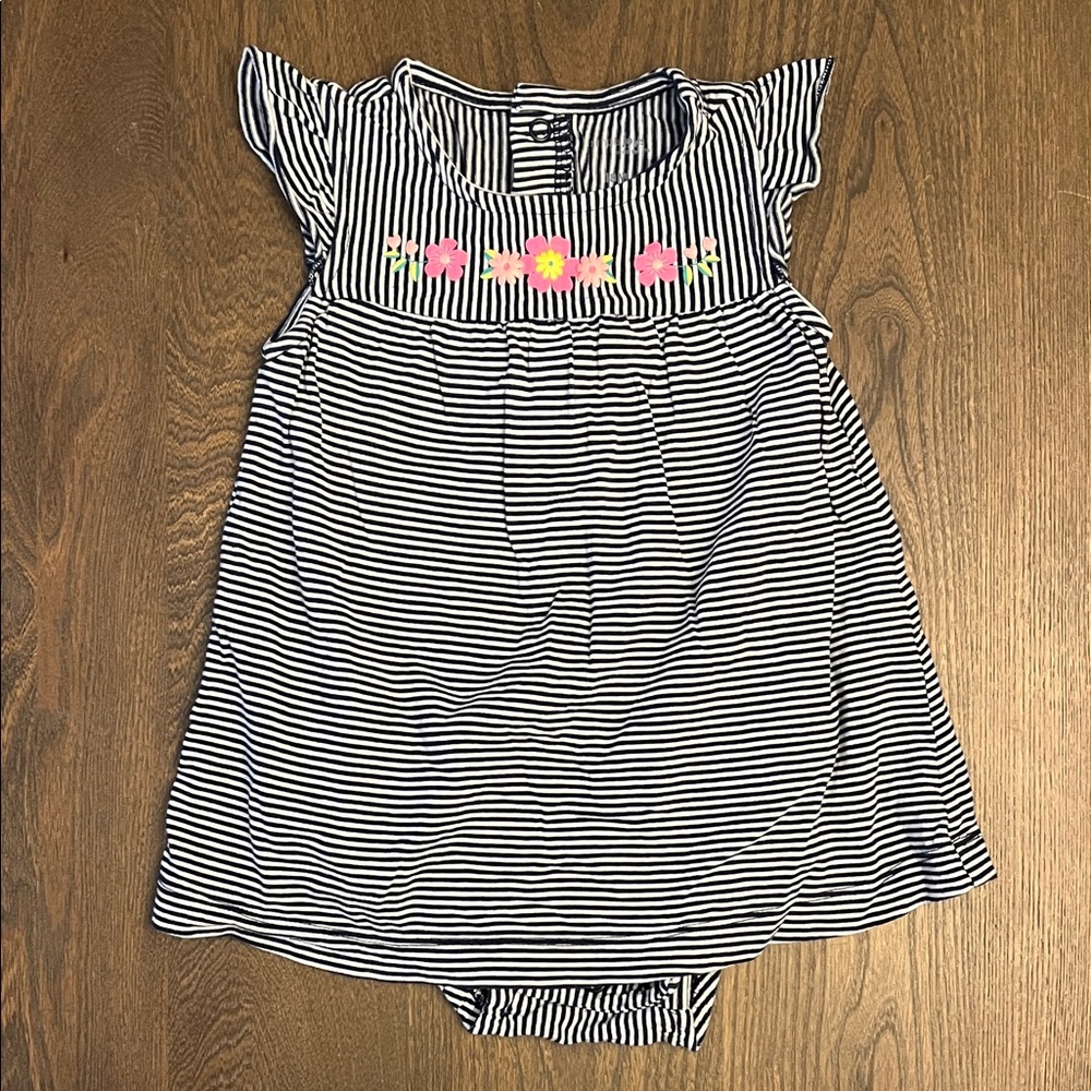 Carter's Blue and White Striped Dress with Pink Floral Design